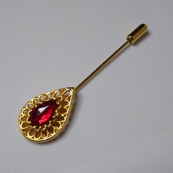 Vintage Tear Drop Shaped Red Stickpin Brooch - Picture 1 of 12